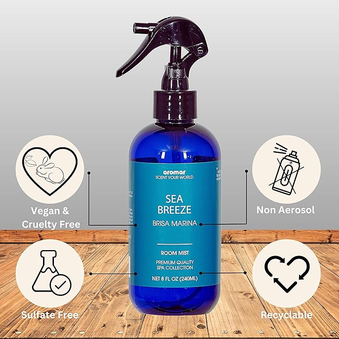 Aromar Essential Room Mist and Fabric Spray with Natural Freshener Aromatherapy for a Fresh and Rejuvenated Home 8 oz Sea Breeze