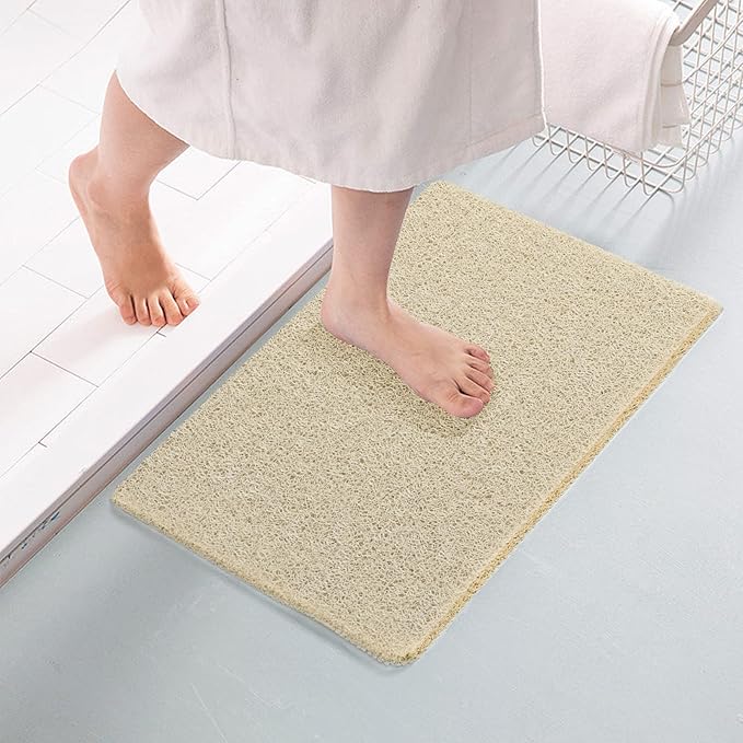 Joyhalo Shower Mats for Showers Anti Slip for Elderly, 17'' x 30'' Non Slip Bath Mat for Inside Shower, Bath Tub Mats for Bathroom Non Slip for Shower, PVC Loofah Bathroom Mats, Beige