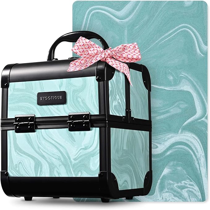 BYOOTIQUE Metal Makeup Train Case with Mirror 2-Tier Trays Lockable Nail Storage Organizer Jewelry Box for Beautician Manicurist Salon,CoyoteButtes Vitality