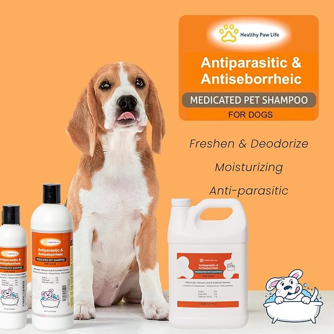 Healthy Paw Life Antiparasitic & Antiseborrheic Dog Shampoo - Sulfur, Salicylic Acid and Oatmeal - Dry, Itchy, Hot Spot, Dermatitis (1 Gal)