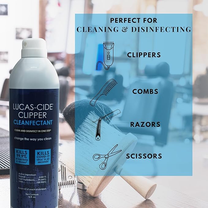 LUCAS-CIDE Clipper Cleaner Disinfectant and Lubricating Spray for Clippers and Blades - 16 Fl Oz