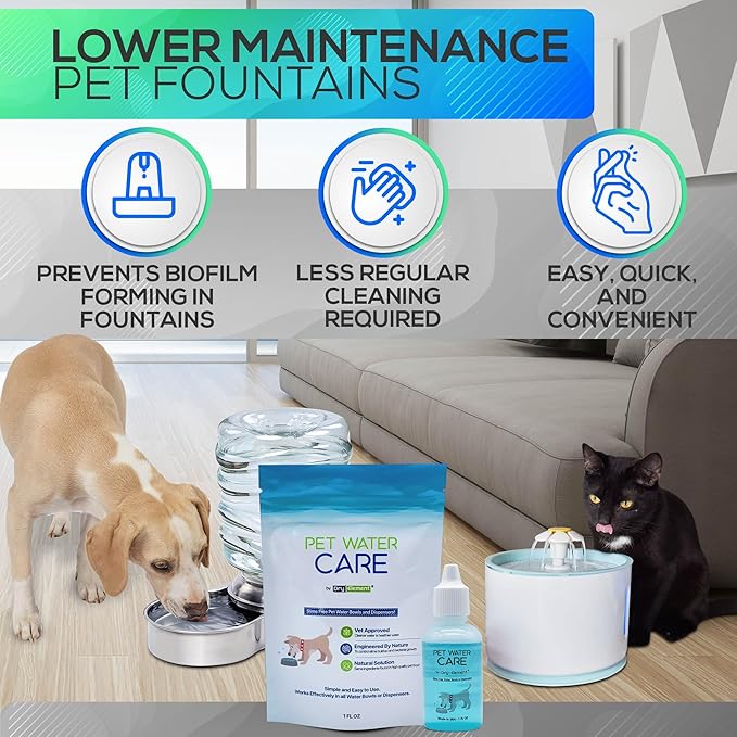 Pet Water Care - Dog and Cat Water Additive for Dental and Oral Care - Prevents Pets Water Bowl and Dispenser Fountain Slime - for Fresh Breath and Cleaner, Healthy Teeth