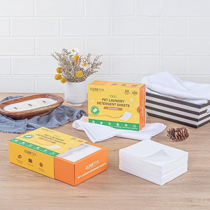 Restaurantware-Clean Tek Professional Detergent Laundry Sheets 50 Pet Cloth Laundry Soap Sheets-Up to 100 Loads, Hypoallergenic, Garment Cleaning Detergent Strips, Suits All Fabrics and Temperatures