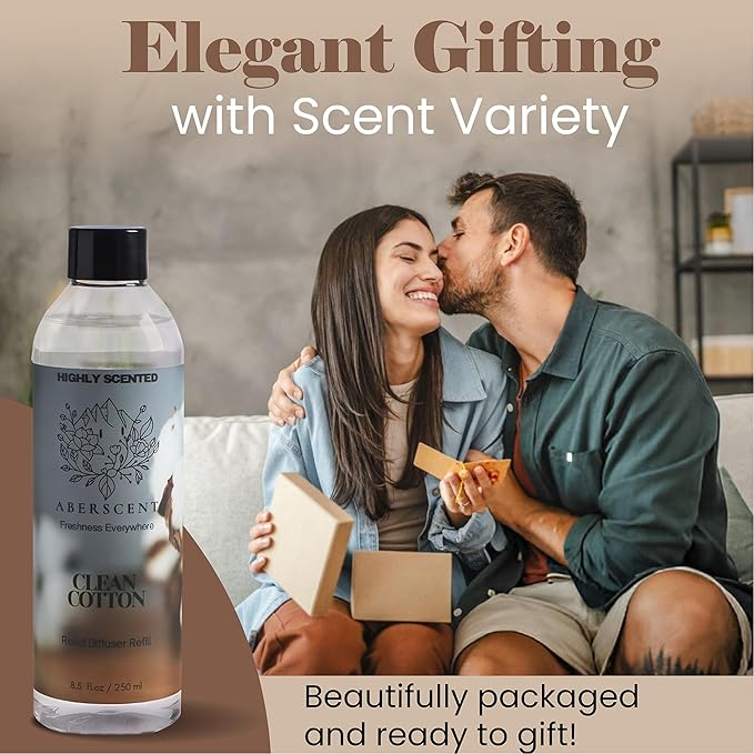 Clean Cotton Aberscent Premium Reed Diffuser Oil Refill (8.5 Fl Oz/250ml) – Long-Lasting Fragrance Oil for Home, Office & Spa – Relaxing Scent, Luxury Hotel-Style Aroma
