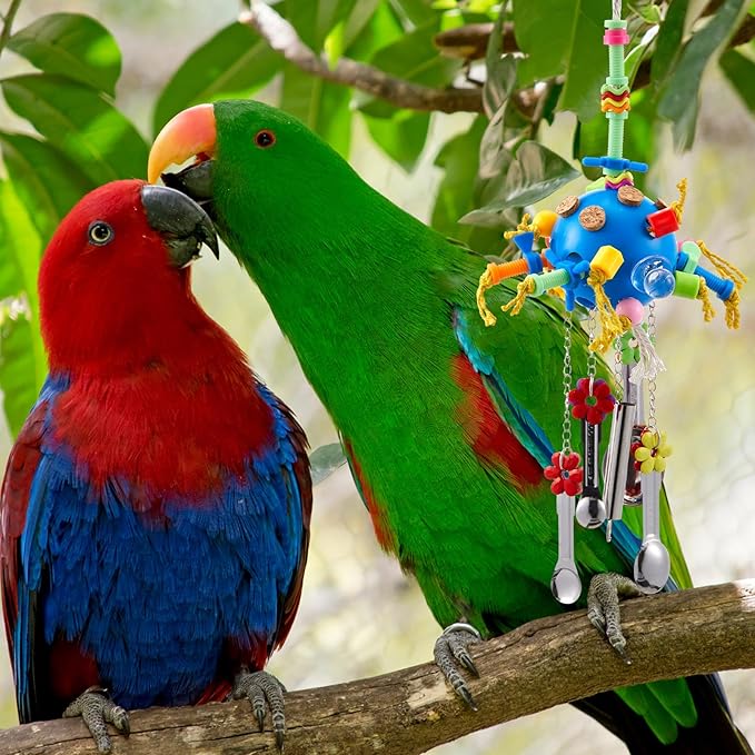 3 Pcs Extra Large Bird Parrot Toy Multicolored Natural Wooden Parrot Cage Chewing Toys for Large Medium Macaws Cockatoos African Grey Birds(Ring and Ball)