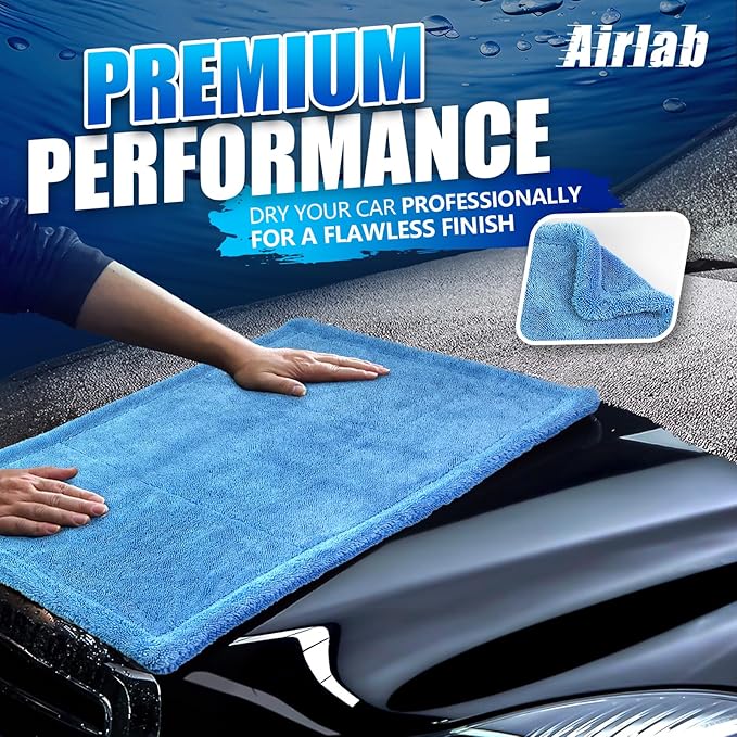 Airlab Car Drying Towel Microfiber Towels for Cars 1200 GSM Wash Auto Detailing Supplies Twist Pile Cleaning Cloth Absorbent Quick Dry Soft Loop Dry Flash Towel, 24 x 16 Inch,Pack of 1, Blue