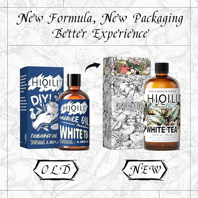 HIQILI White Tea Fragrance Oil for Essential Oil Diffuser, DIY Candle & Soap Making, Blend to Perfume & Air Freshener Spray - 5.07 Fl Oz