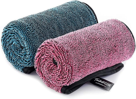 Fantasticlean Large Car Drying Towels- 2 Pack, 32‘’ by 24'' -Premium Microfiber Cleaning Cloth with Dual-Colored Twisted Loop, Ultra Absorbent, Scratch-Free for Instant Car Detailing (Pink and Blue)