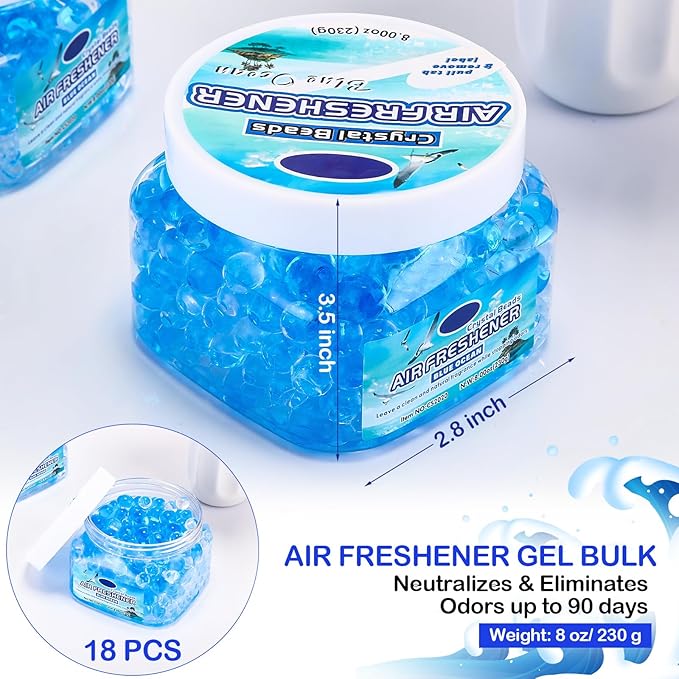 18 Pack Odor Eliminator Gel Beads Bulk 8 Ounce Air Freshener Gel Beads Scent Removing Long Lasting Eliminates Odors for Home, Bathrooms, Cars, Boats, RVs and Pet Areas(Ocean)