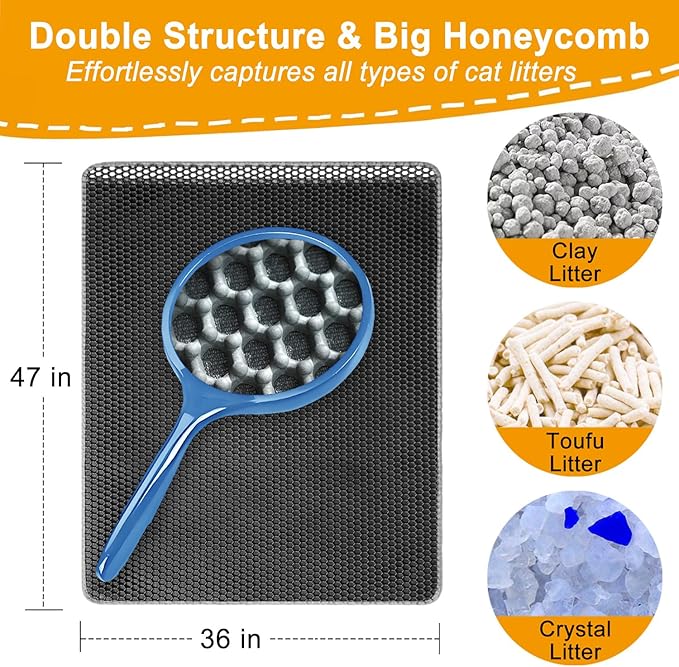 Cat Litter Mats-Extra Large 47''x36'' Litter Trapping Mat for Cat-XXL Litter box Matt for Floor-2 Layer Catcher Rug for Pet kitty Litterbox-Waterproof Urine Proof,Non-Slip