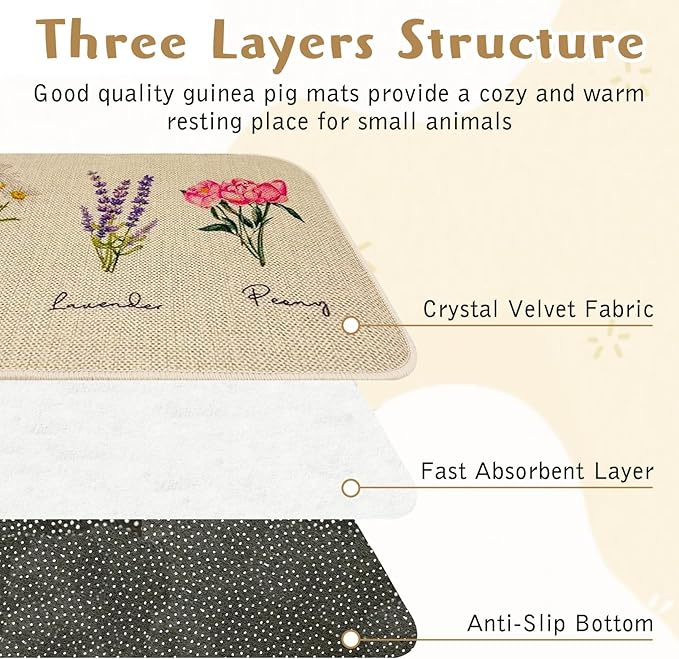 Hamiledyi Guinea Pig Cage Liner 2 Packs Reusable Guinea Pig Pee Pads with Flower Pattern Washable Small Animal Mats for Rabbit Hamster Chinchilla Rat and Other Small Pets (24" L x 16" W)