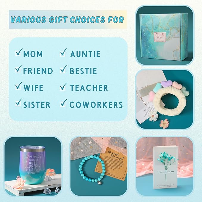 Get Well Gifts for Women, 9pc Happy Birthday Self Care Package Spa Bath Blue Gift Box for Women Who Have Everything New Mom Girl Grandma Coworkers Mother Christmas