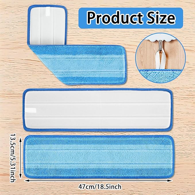 4 PCS Replacement Mop Pads, Microfiber Cleaning Mop Compatible with Bona Mop, Washable & Reusable Mop Refill Pads for Hardwood Floor,18 Inch, Blue