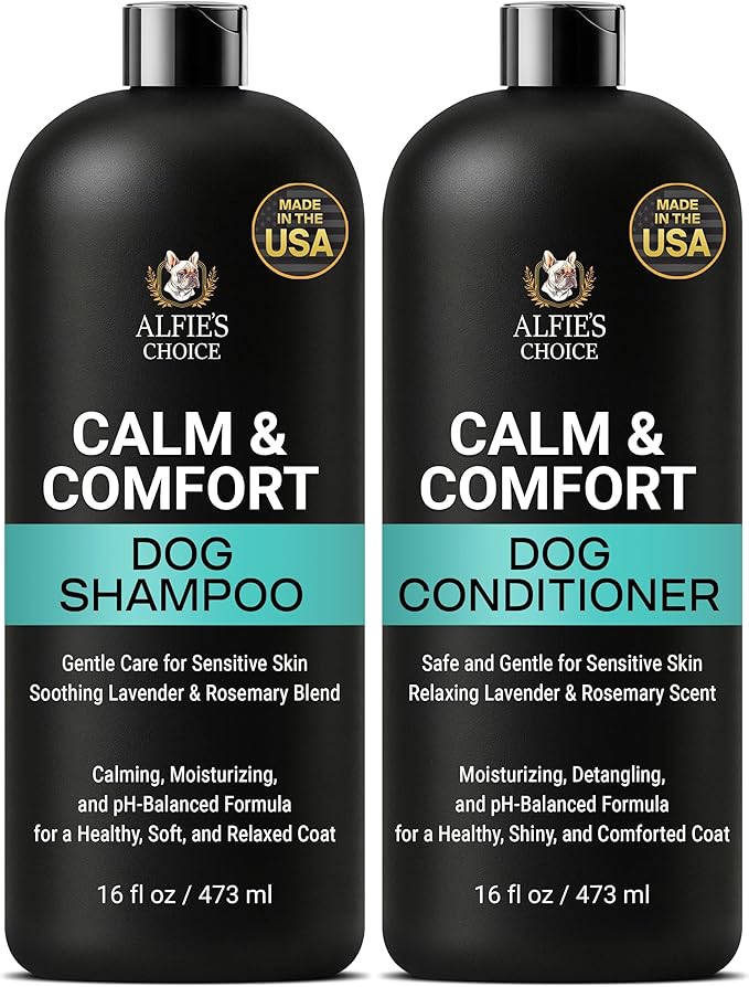 ALFIE'S CHOICE Calm & Comfort Dog Shampoo & Conditioner Set | 16 fl oz Each | Lavender & Rosemary with Vitamin E | Soothing, Moisturizing for Calming All Breeds