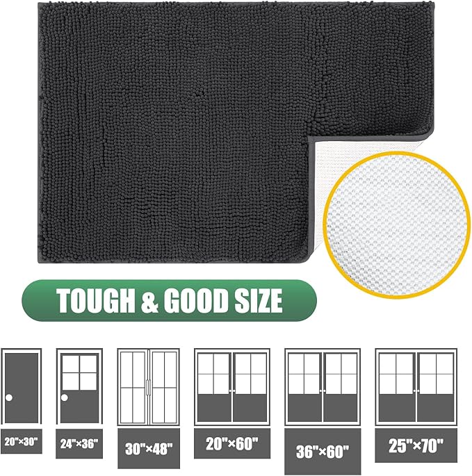 IM HOME 2 Pieces Chenille Absorbent Outdoor Doormat 36" x 24", Washable Muddy Door Mats for Dog Non Slip Indoor Doormats Dog Mat for Muddy Paw Front Inside Doormat for Entryway Dark Grey