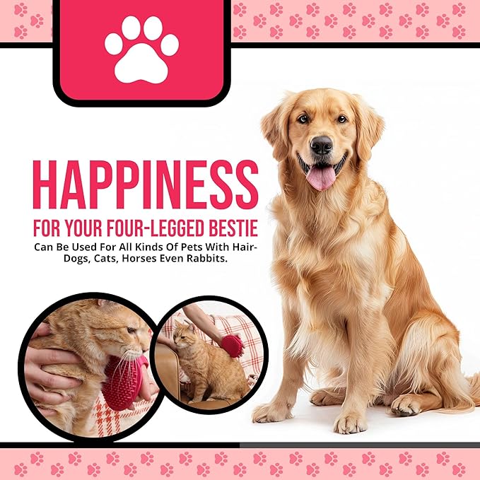 Silicone Dog Bath Brush – Soft Pet Scrubber for Bathing & Grooming – Shampoo Brush for Dogs, Cats & Puppies – Adjustable Strap – Choose from 5 Colors (Pink)