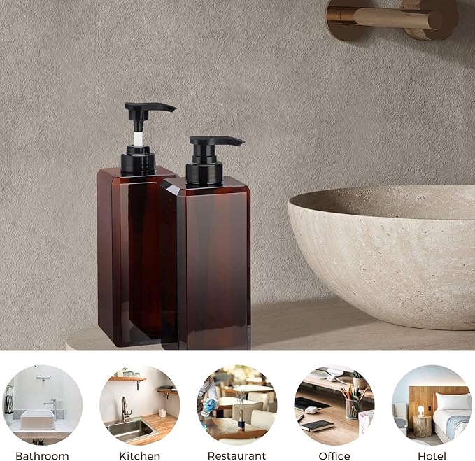 Suream 27oz Bathroom Countertop Soap Dispensers, Plastic Lotion Dispenser, Refillable Cosmetic Pump Dispensers, Square Bathroom Shower Containers for Shampoo, Body Wash, Hand Soap, Oil