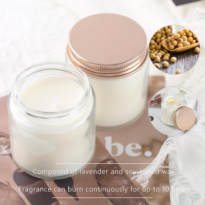 24 Pcs 4 Oz Mason Jar Candles, Lavender Scented Soy Candles Bulk Set for Stress Relief and Relaxation, Great Favors for Wedding, Christmas, Housewarming Gifts (Pink-Lavender, 24)