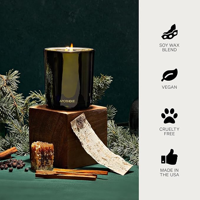 Apotheke Signature Candle Scented Candles for Home, Juniper Birch - 10.5 oz Seasonal Soy Wax Jar Candle - Long-Lasting Fall Scented Fragrance with Perfume-Grade Essential Oils