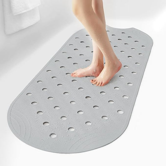 Rubber Bathtub Mat Shower Mat Non-Slip, 39x16 Inch, Bath Tub Floor Mat with Suction Cups and Drainage Holes, Grey