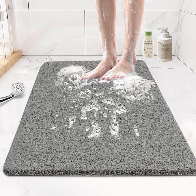 Joyhalo Bathtub Mat Non Slip, Bath Mat for Tub, Shower Mats for Inside Shower, 17x30 Inch, PVC Loofah Bathroom Mats for Wet Areas, Quick Drying, Grey
