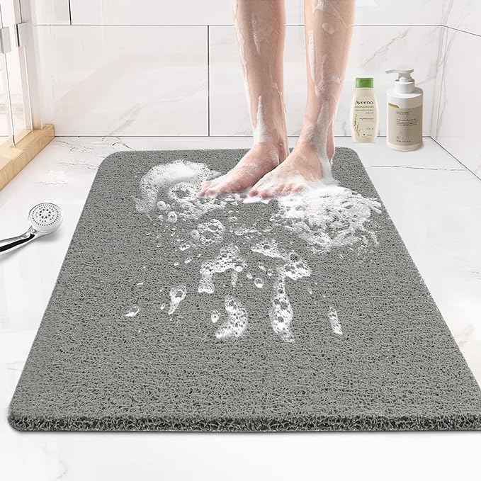 Joyhalo Bathtub Mat Non Slip, Bath Mat for Tub, Shower Mats for Inside Shower, 17x24 Inch, PVC Loofah Bathroom Mats for Wet Areas, Quick Drying, Grey