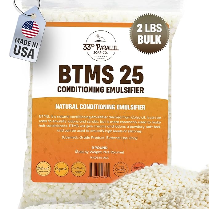 33RD PARALLEL | BTMS 25 (2 lbs / 32 oz) Bulk Conditioning Emulsifier | Behentrimonium Methosulfate Cetearyl Alcohol Emulsifying Conditioner | (2 POUNDS)