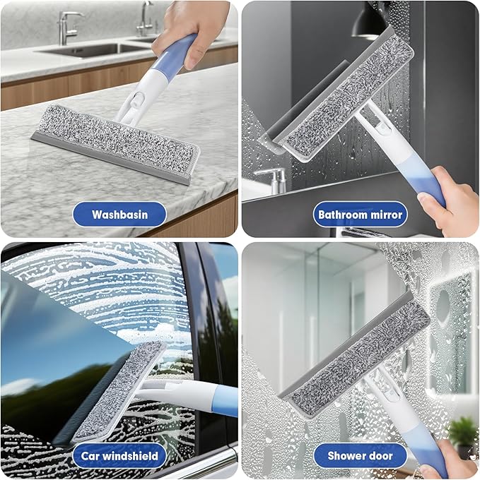 3 in 1 Window Cleaning Scraper with Spray, Glass Squeegee with Removable Hook-and-Loop Cloth for Easy Scrubbing and Streak-Free Cleaning