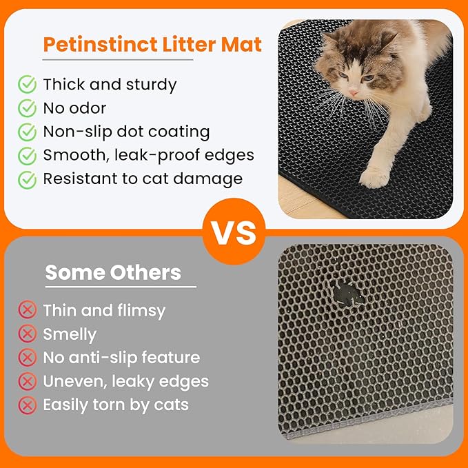 Small Cat Litter Mat, 20x14’’ Double Layer Honeycomb Cat Litter Box Mat, Non Slip Waterproof Urine Proof Litter Trapping Mat for Floor, Kitty Litter Pad, Indoor Pet Supplies, Black