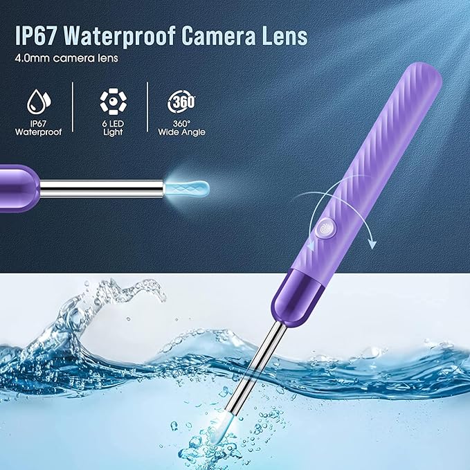 Ear Wax Removal - 1080P Camera Earwax Remover Tool - Ear Canal Cleaner - Ear Cleaning Kit - Ear Camera for iOS & Android (Purple)