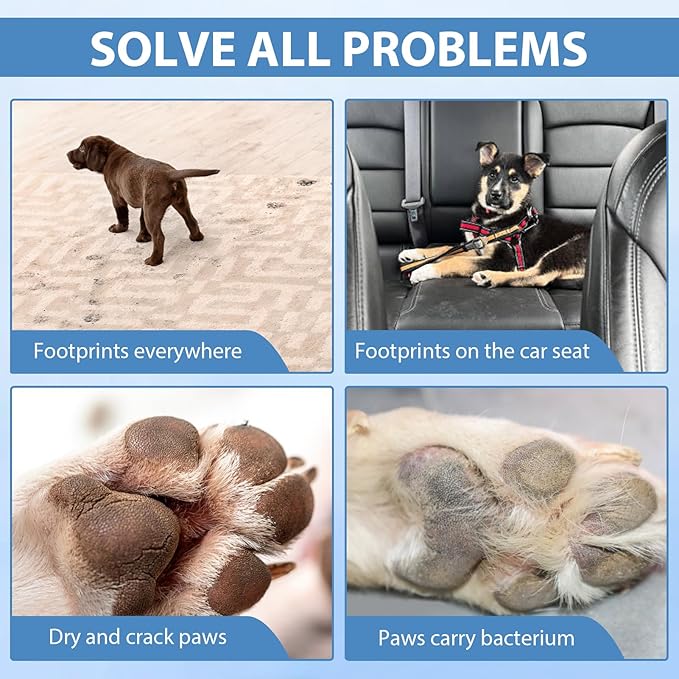 Paw Cleaner for Dogs and Cats, No-Rinse Foaming Cleanser, PH Balanced Deodorizing Paw Wash with Silicone Brush, Dog Paw Scrubber, Foot Cleaner Brush for Dogs Large Medium Small XL Breed