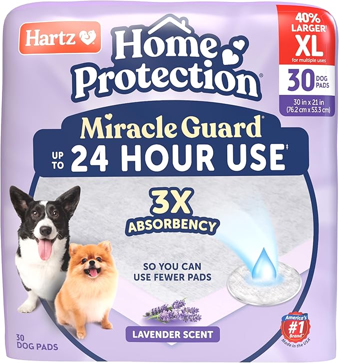 Hartz Home Protection Miracle Guard Lavender Scented Dog Pads, XL Size 30 Count, 24 Hour Use, Won't Leak and Odor Eliminating