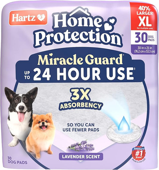 Hartz Home Protection Miracle Guard Lavender Scented Dog Pads, XL Size 30 Count, 24 Hour Use, Won't Leak and Odor Eliminating