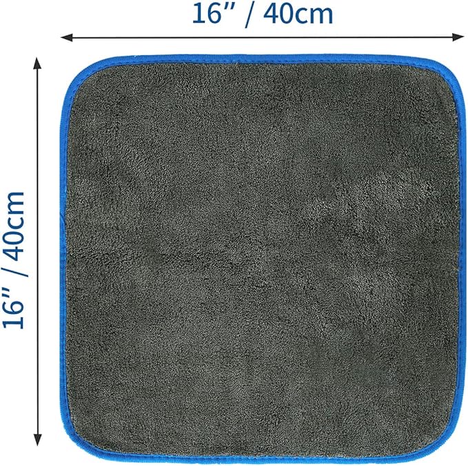 Microfiber Car Cleaning Cloths,1200 GSM Ultra Thick Microfiber Towels for Cars, Soft Car Drying Towel for Washing, Polishing and Auto Detailing 16'' x 16'' (3 Pack)