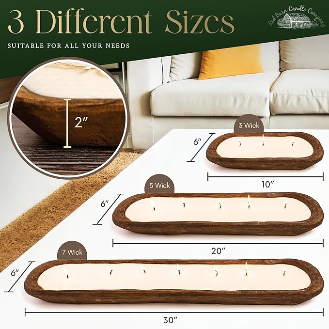 Red Barn Candle Company Wood Dough Bowl Candles | 100% Natural Soy Wax & Essential Oil Infused | Odor Eliminating + Pet Safe | Scented Candle Gifts for Men & Women (Christmas Tree, 7-Wick)