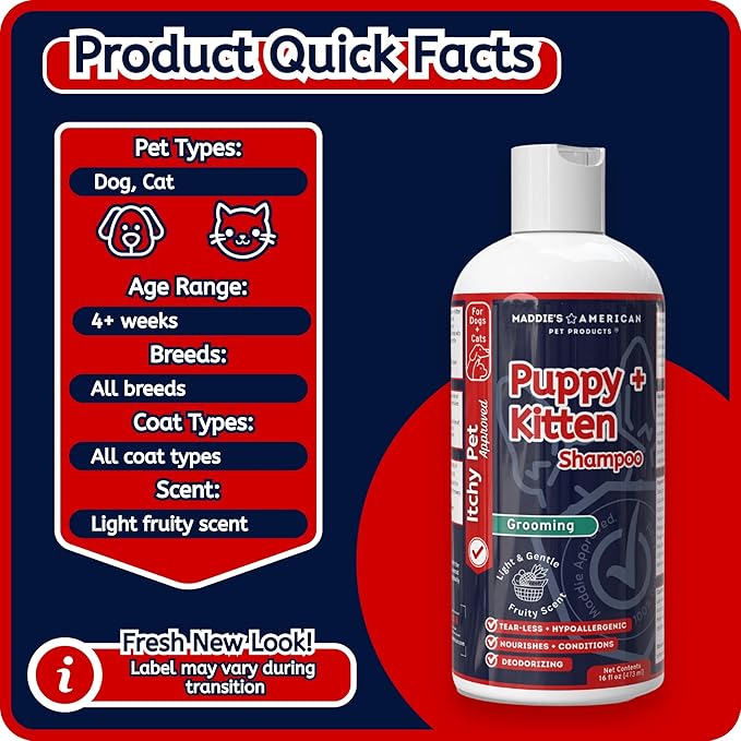 Puppy + Kitten Tearless and Gentle Hypoallergenic 2 in 1 Shampoo + Conditioner - Itchy Pet Approved Line - Fruity Scent