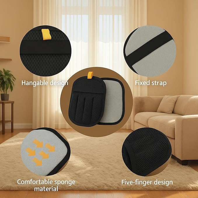 Rainsleep Pet Hair Remover Gloves, Dog Grooming Glove for Shedding, Reusable Deshedding Gloves with Built-in Bath Brush and Flea Comb, for Furniture, Car, Couch, Clothes