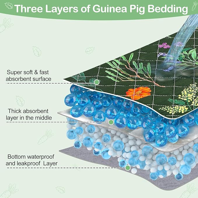 Bienbee Guinea Pig Bedding, 2 Pack 24" x 18" Reusable Guinea Pig Cage Liner Waterproof and Absorbent Small Animal Bedding Washable Guinea Pig Pee Pads for Small Pet Hamster Rabbit Squirrel, Green