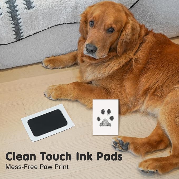 Inkless Paw Print Kit for Dogs,Cats & Babies - Clean Touch Dog Nose & Baby Handprint Kit,Mess Free Dog Paw Print Kit,4-Pcs Ink Pads & 2 Wooden Frames - Keepsake Gifts for Pet Lovers,New Moms