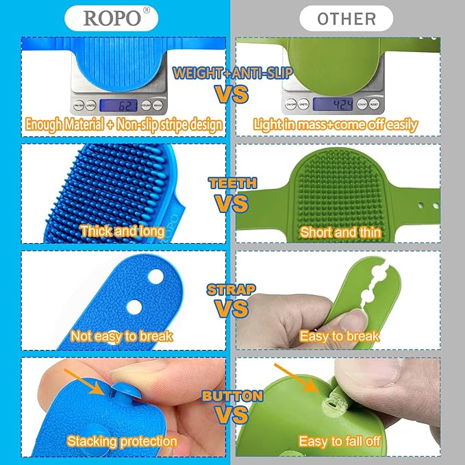 ROPO Dog Bath Brush, Dog Shampoo Brush Soothing Massage Rubber Comb with Adjustable Ring Handle for Long Short Haired Dogs and Cats 2pcs
