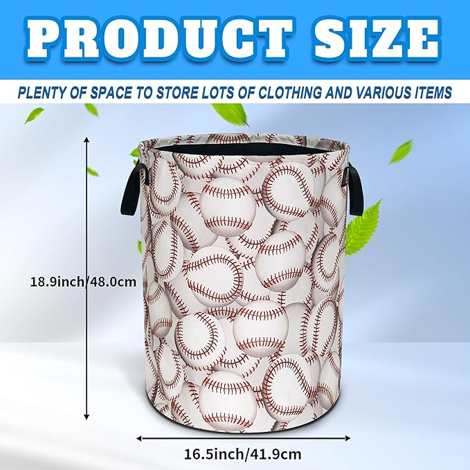 Baseball Laundry Basket Ball Oxford Cloth Laundry Hamper With Handle Foldable Portable Clothes Storage Basket 18.9 X 16.5 In Storage Bag For Laundry Room/Bathroom/Bedroom/Dormitories