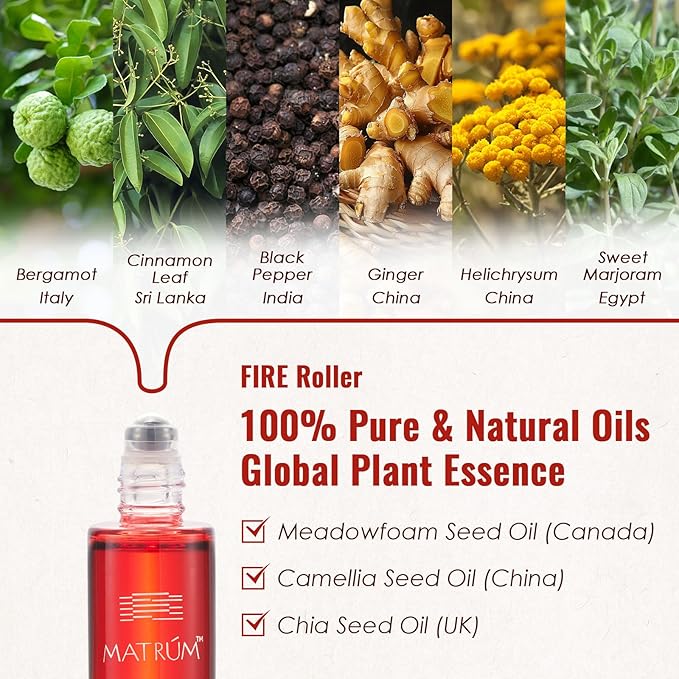 MATRUM Ease Menstrual Discomfort Blend Essential Oil Roll On, 100% Pure Arometherapy Roller for Soothe Pain and Restore Strength, Warm Calming & Relaxation, Fire and Water Duo, 1 Fl Oz