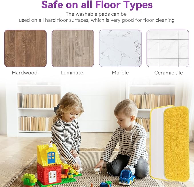 16.5 inch Microfiber Mop Pads for Rubbermaid Reveal Spray Mop and Any 16.5" Flat Mop - 10 Pack 13''-15'' Spray Mop Pad Reusable Washable Replacement Refills - Purple & Yellow