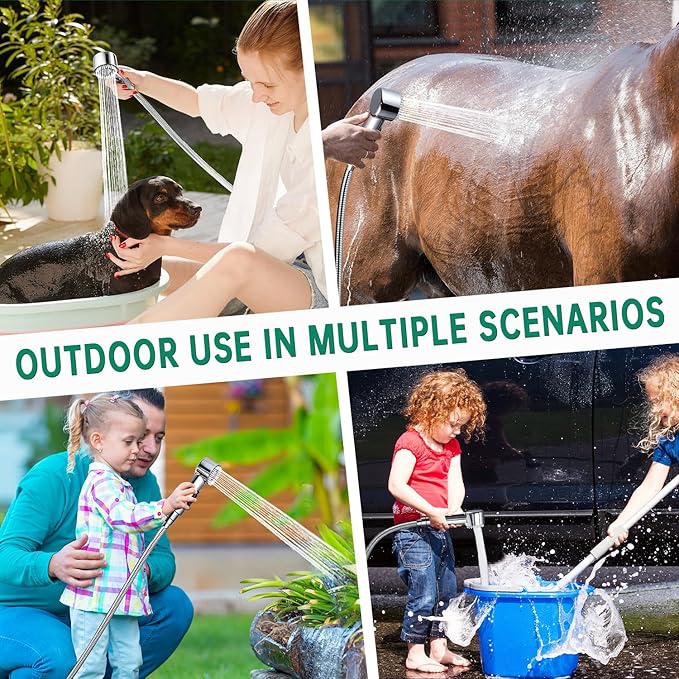 3 Mode Dog Shower Attachment, High Pressure Handheld Sprayer with ON/OFF Switch, 3/4 GHT Female Connector, 100 Inches Stainless Steel Hose, for Outdoor Pet Bathing and Washing