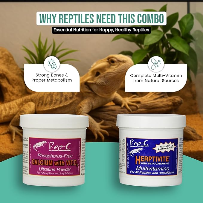Reptile Calcium with D3 3.3 oz. Herptivite multivitamin 3.3 oz. for Reptiles and Amphibians, with Microfiber Cleaning Cloth (Herptivite multivitamin for Reptiles, Ultrafine Calcium Powder with D3)