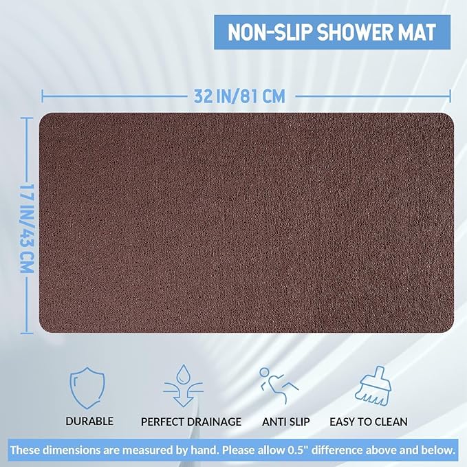Non-Slip Bathtub Mat, Anti Slip Shower Mat, Fast Drying Bathtub Mats, Foot Scrubber Mat, Anti Slip Mat for Tub, Floor, Bathroom, Kitchen, Home, Hotel (Brown 32"×17")