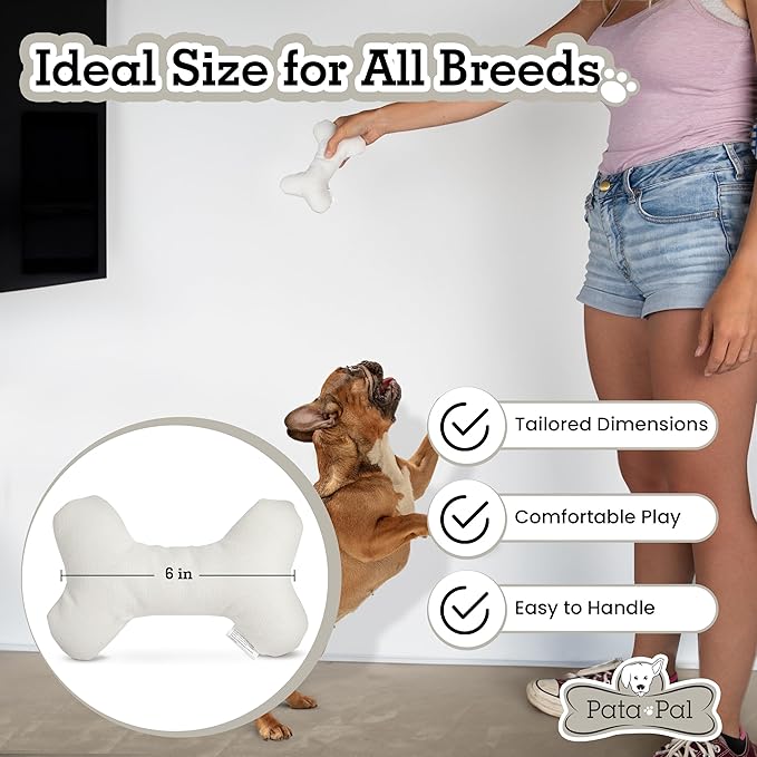 3pc Sustainable Eco-Friendly Durable Cotton Canvas Squeaky Dog Toy Set for Tough Chewers – Harry The Hound, T-Bone & Donut The Round Disk, White (Safe for Pets & Kids)