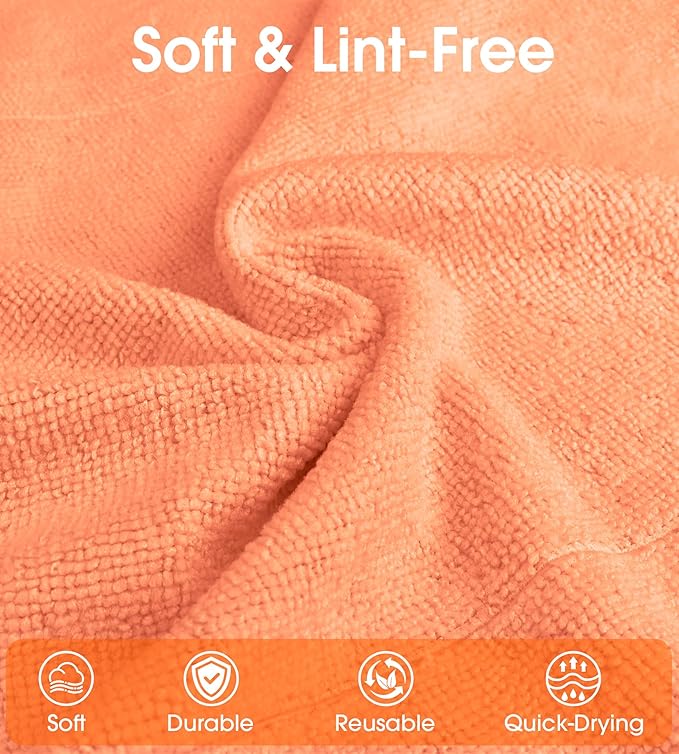 Roll of Microfiber Cleaning Cloth –100 Pack, Tear Away Microfiber Towels, Reusable, Washable, Scratch-Free, Cleaning Supplies,Kitchen Towels for Car, Home, Kitchen, Dishes(Honey Orange)