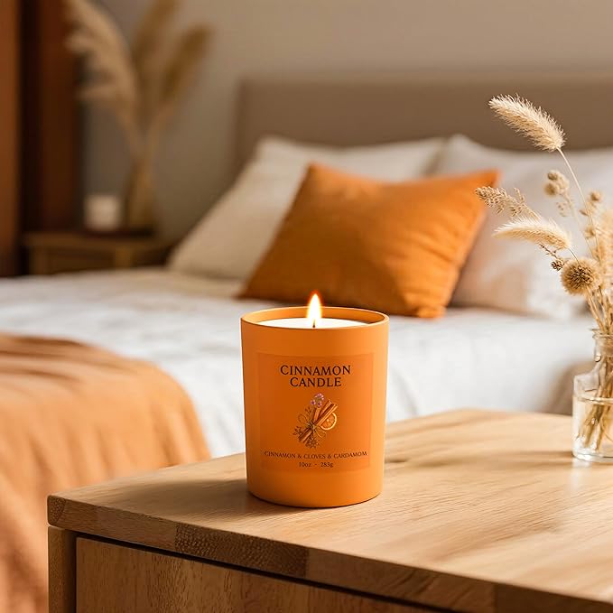 NORVENCE Cinnamon Candle, Cinnamon Scented Candles for Women, 10oz Soy Candles with Bamboo Lid for Home Scented, Birthday Gifts for Women and Men, Hand-Poured Candle for Relaxation, Home Decor