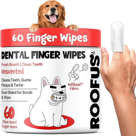 Dog Teeth Cleaning Wipes 60 Packs - Fragrance-Free Dental Wipes to Reduce Plaque & Tartar for Dogs & Cats - Pet Dental Wipes for Oral Freshness